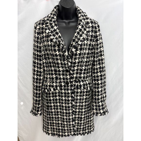 Nine West Houndstooth Coat Wool Blend Size S Black White Classic Winter Fall - Picture 1 of 11